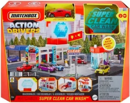 Set lodrash garazh Matchbox Action Drivers Real Adventures Car Wash me makinë Chevrolet Corvette, shumëngjyrësh