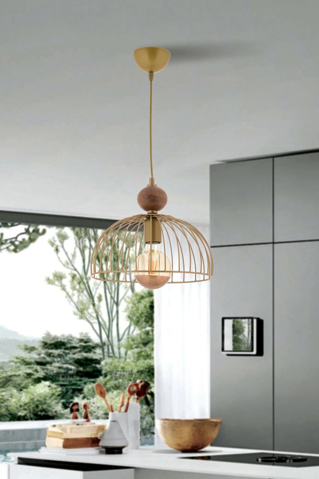 Llambë tavani Opviq, Dorris, dru, ngjyrë ari, natyrale