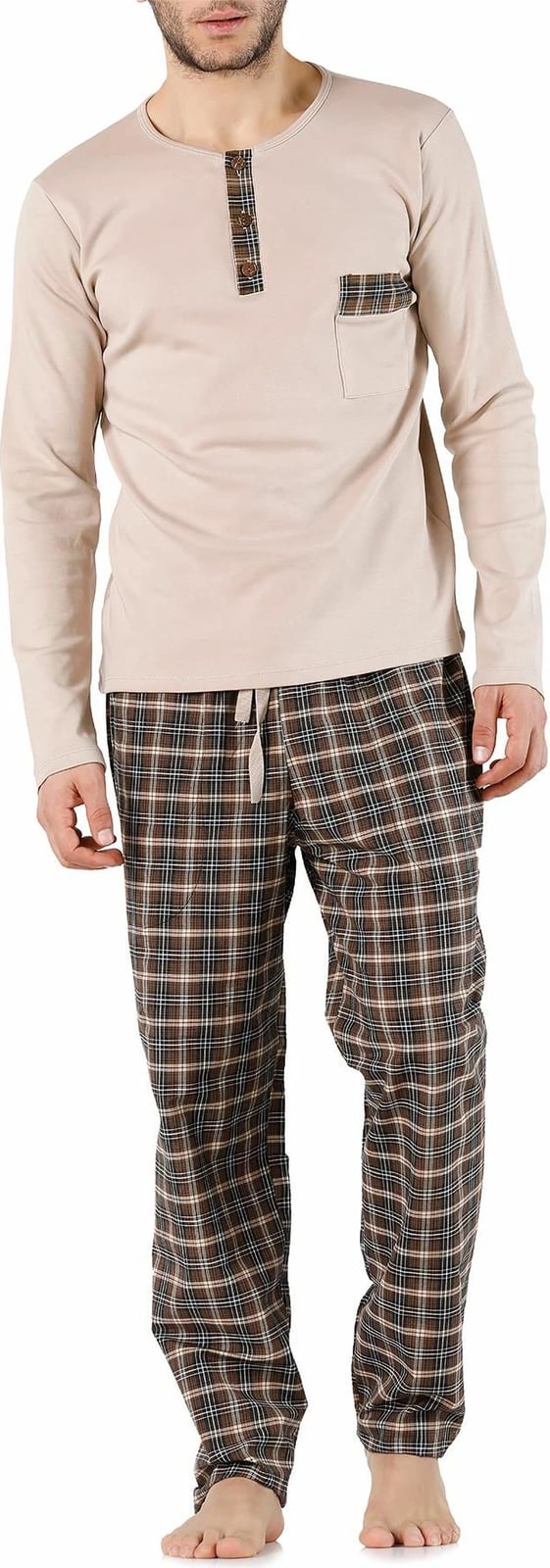 Set pizhamash për burra Jumeon, ngjyrë kafe e çelët, 002-000266