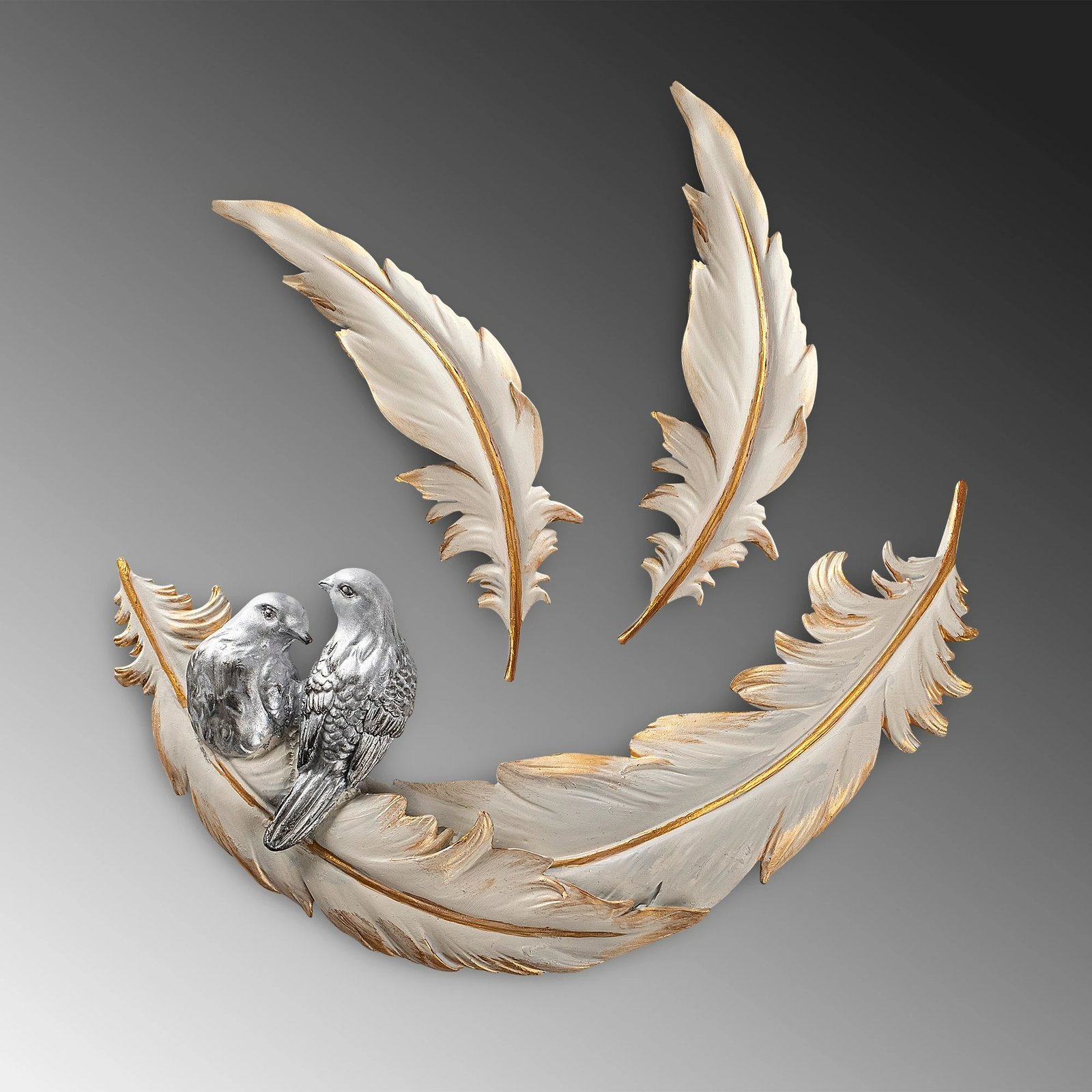 Aksesor dekorativ muri, zogj dashurie, krem, Aberto Design, set prej 3 pjesësh