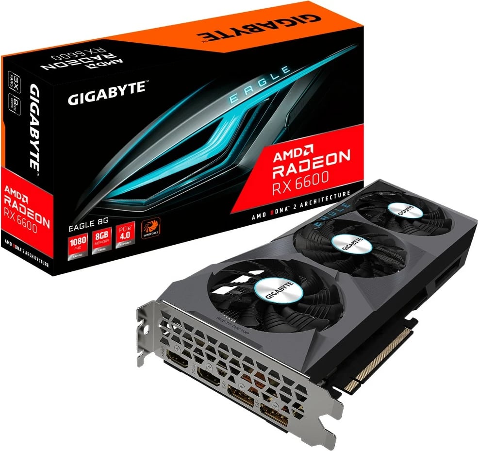 Kartelë grafike Gigabyte EAGLE Radeon RX 6600 8G, 8 GB, GDDR6, PCI Express x8 4.0, e zezë Kartelë grafike Gigabyte EAGLE Radeon RX 6600 8G, 8 GB, GDDR6, PCI Express x8 4.0, e zezë