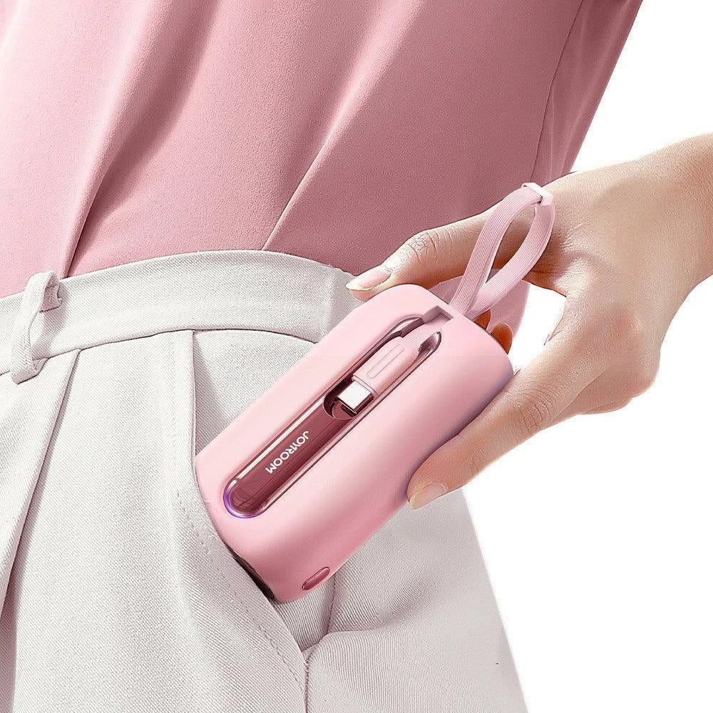 Powerbank Joyroom JR-L012, 10000mAh, 22.5W, me 2 kabllo të integruara USB-C dhe Lightning, Rozë