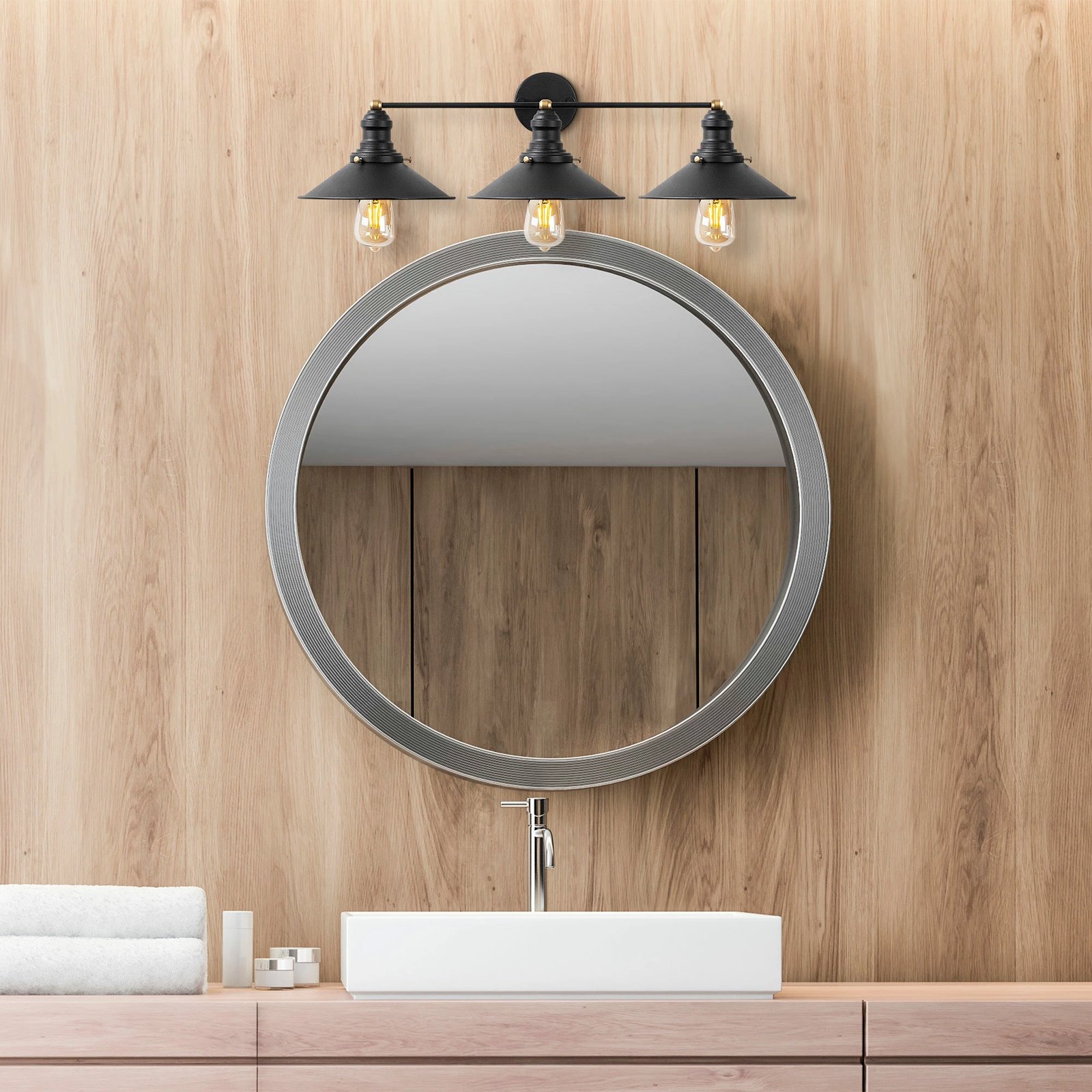 Llambë muri Opviq, konike, ngjyrë e zezë dhe antike, 75x27x20cm