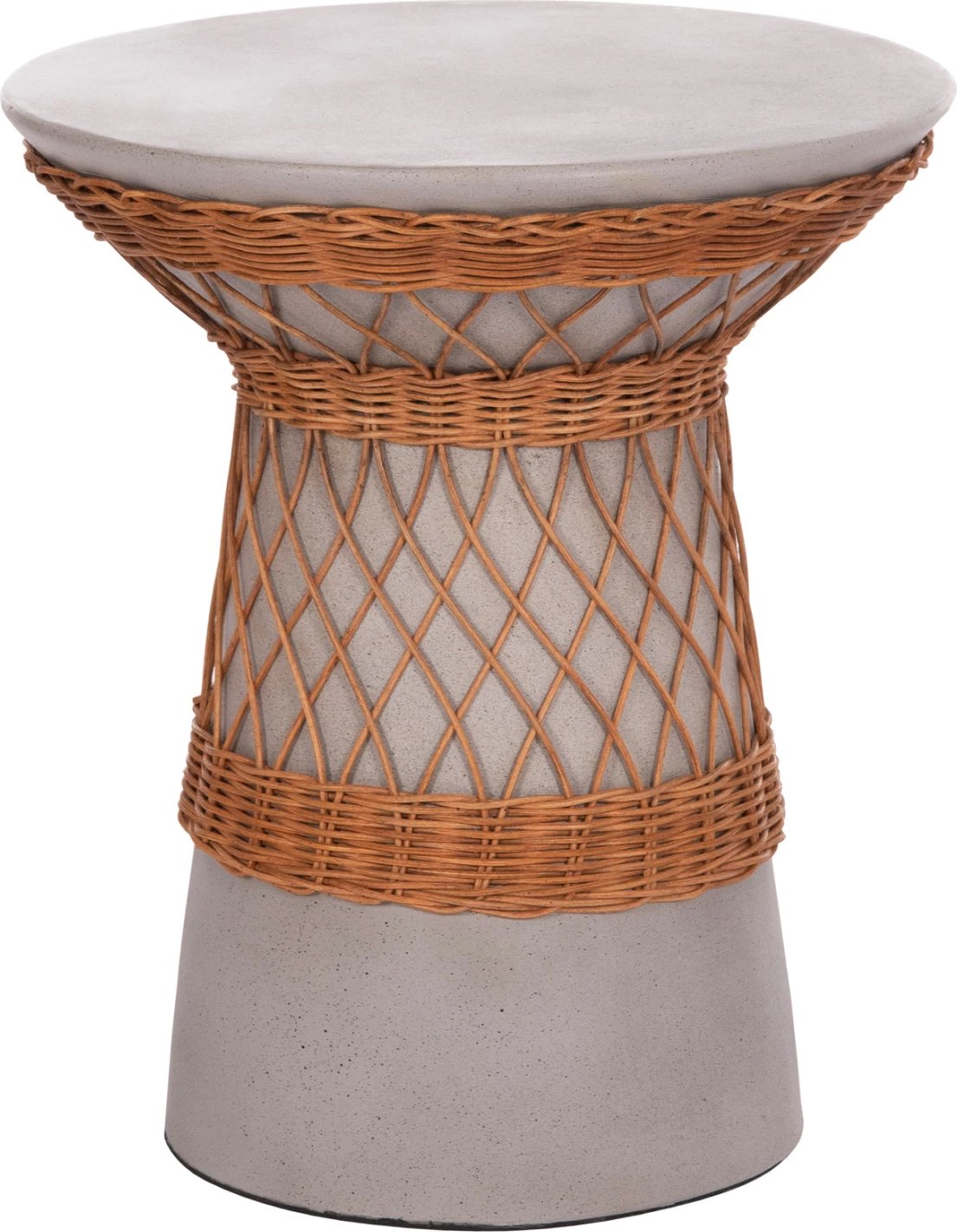 Tavolinë anësore e rrumbullakët, fibër çimento, ratan natyral, gri, FH18167.03, 40x45cm