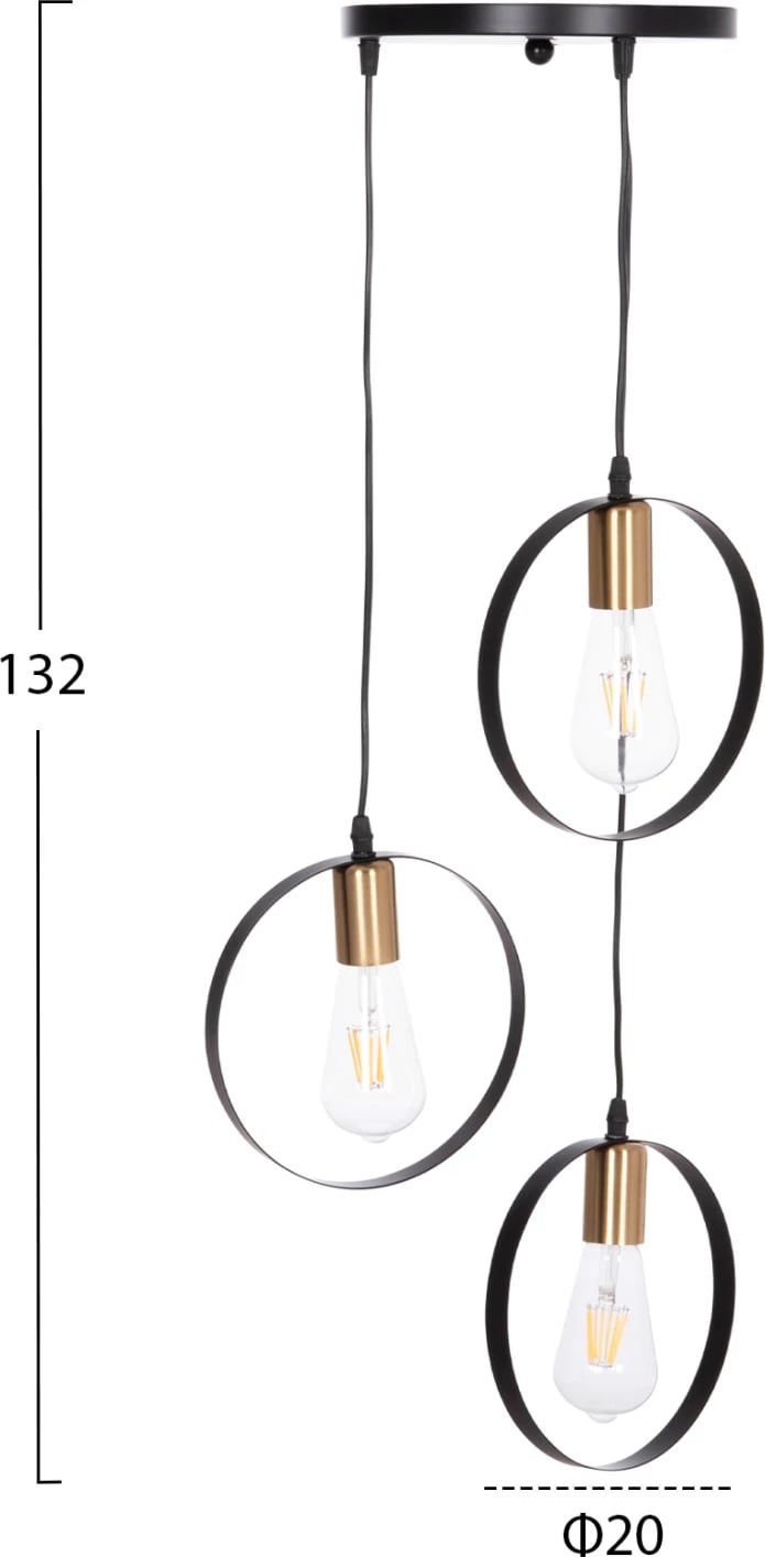 Llambë tavani varëse me 3 drita, KRENT FH7426.11, e zezë-ari, 23.5x132cm Llambë tavani varëse me 3 drita, KRENT FH7426.11, e zezë-ari, 23.5x132cm