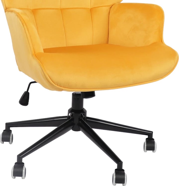 Karrige rrotulluese Lobima, kadife e verdhë, bazë e zezë, 71x68x104cm