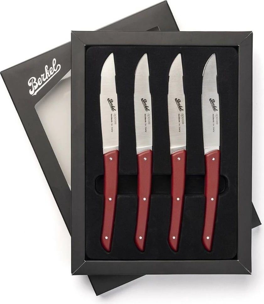 Set thika steak Berkel 4 copë, çelik inox, dorezë e kuqe