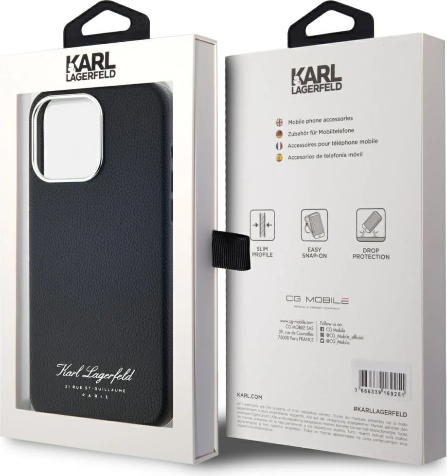 Mbështjellës Karl Lagerfeld Hotel RSG për iPhone 15 Pro, i zi