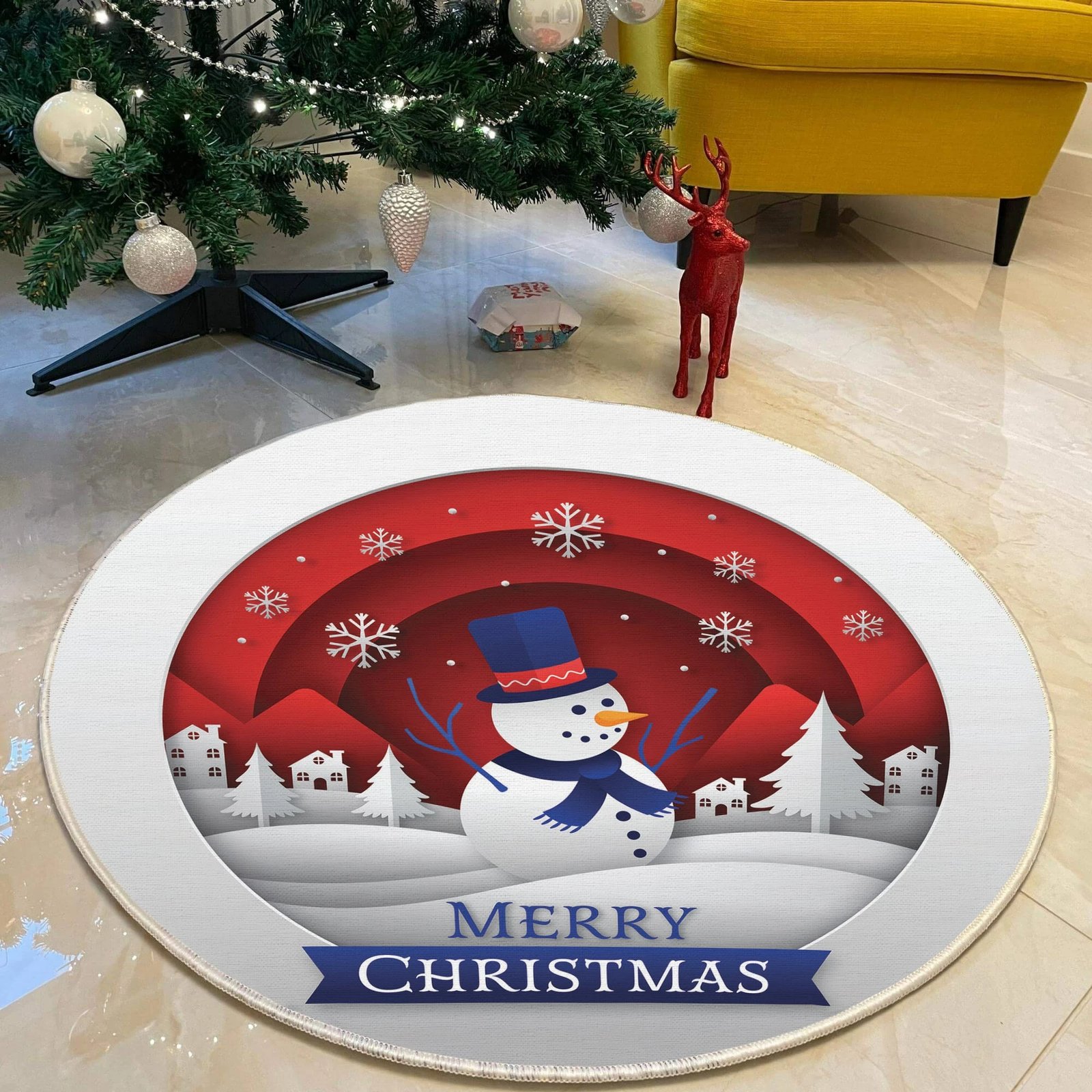 Qilim i rrumbullakët, shumëngjyrësh, dizajn Krishtlindjesh, 90cm, Conceptum Hypnose, Woopamuk446