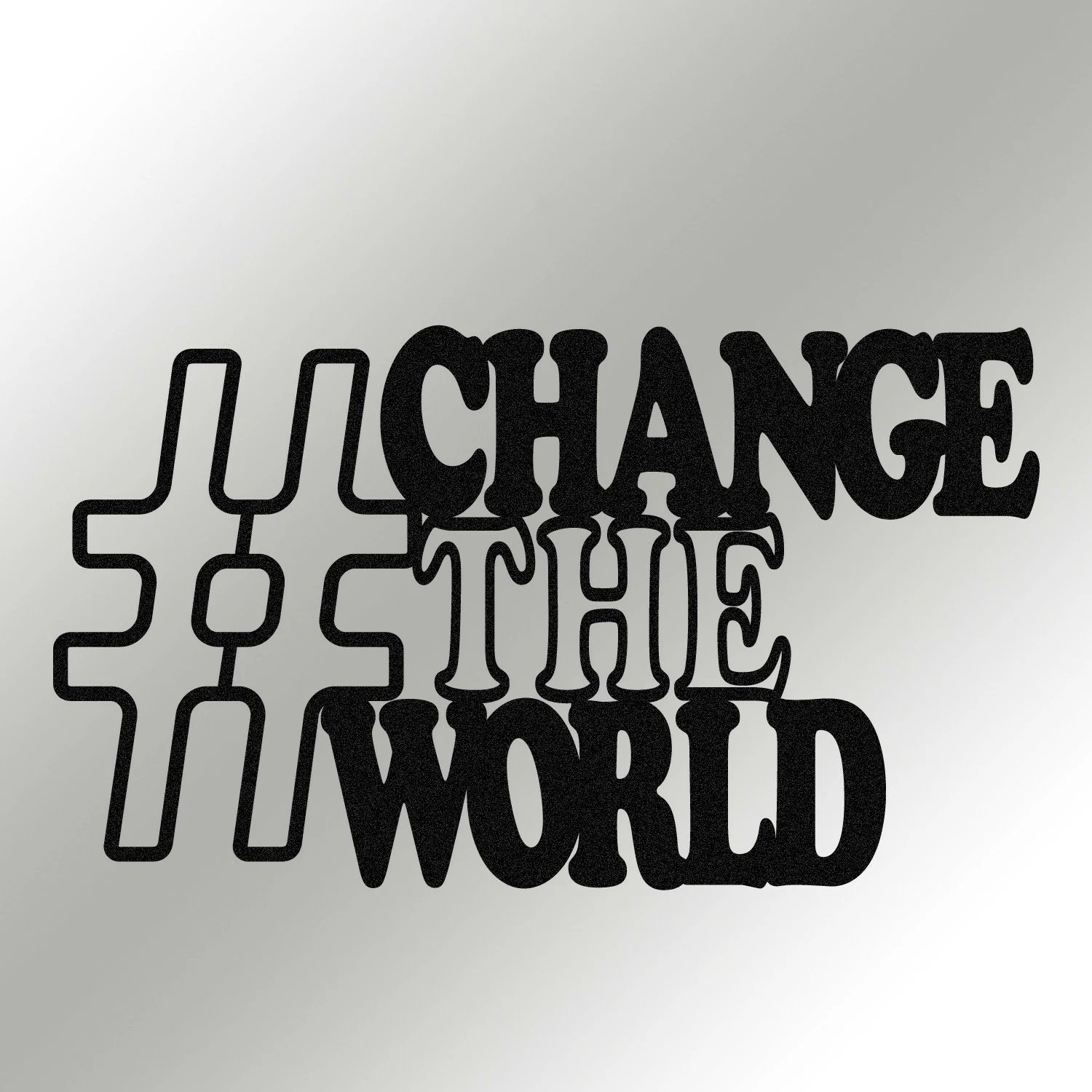 Aksesor dekorativ metalik për mur, Wallity, #CHANGE THE WORLD, ngjyrë e zezë, 70x40cm