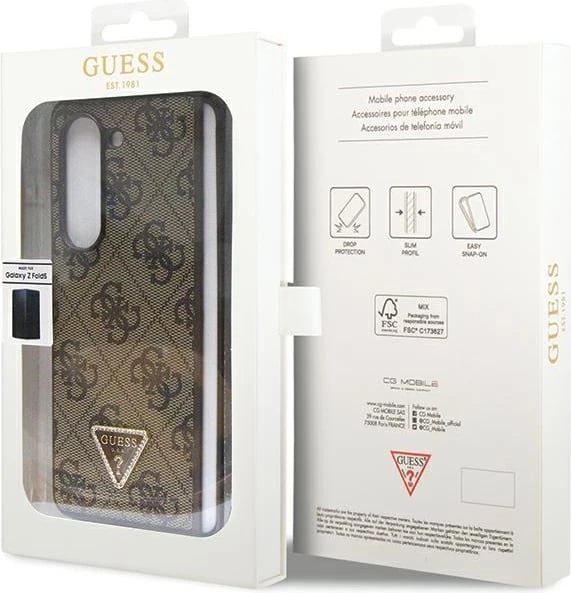 Mbështjellës Guess Leather 4G Triangle Strass për Samsung Galaxy Z Fold 5, Kafe