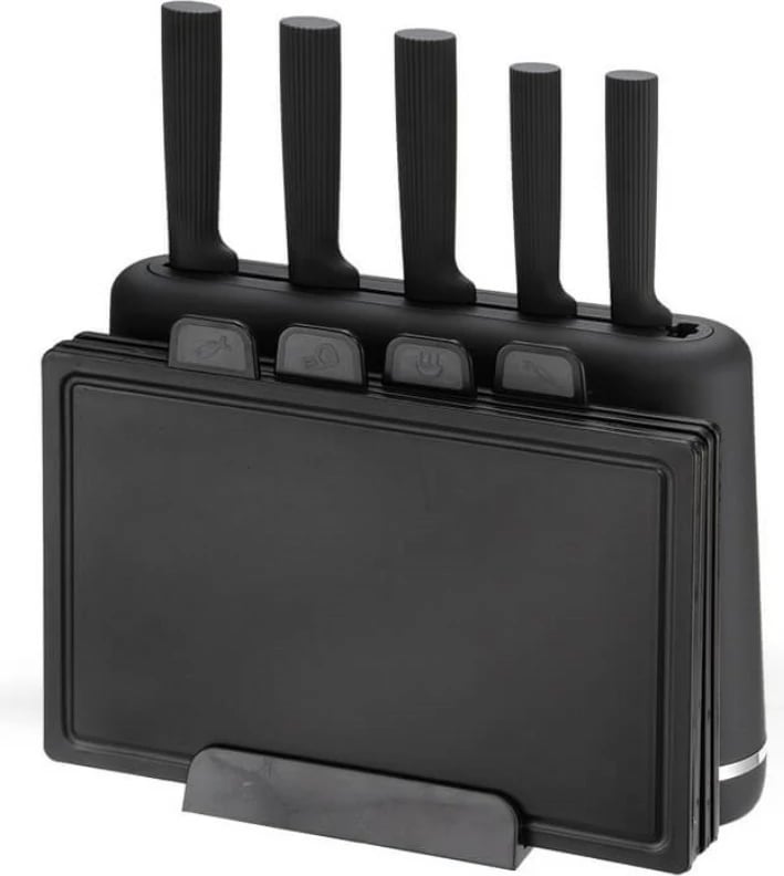 Set thikash dhe dërrasa prerëse me mbajtëse magnetike, Feel-Maestro MR-1412-BLACK, 10 copë, bllok magnetik + bazë për dërrasa, i larë në enëlarëse, e zezë