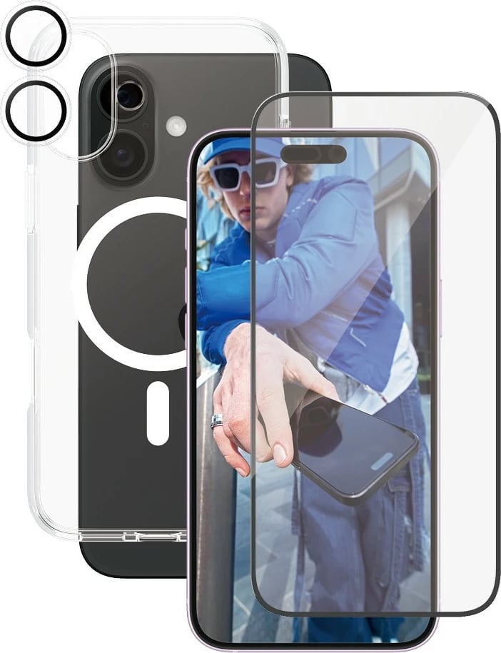 Mbështjellës PanzerGlass për iPhone 16 Plus, set 3-në-1, transparent