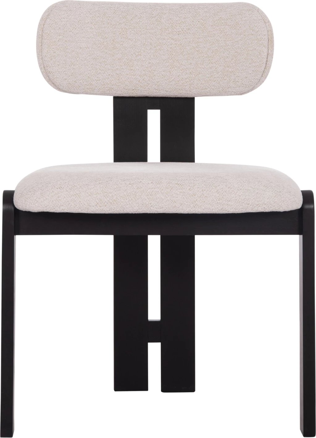 Karrige ngrënieje KARVO, stof ngjyrë krem e bardhë, dru i zi, 57x50x78.5cm, set prej 2 copë