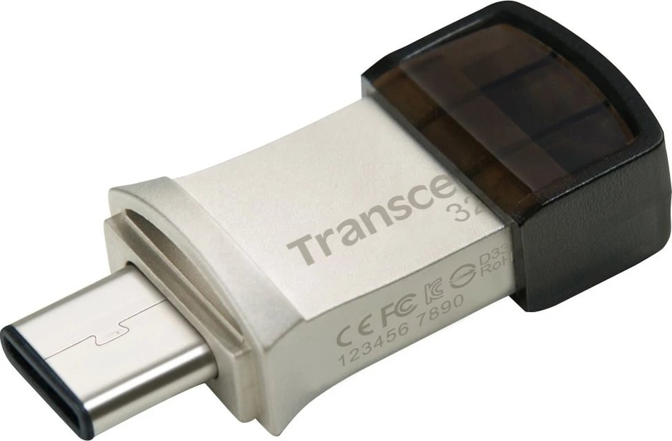 USB stick Transcend JetFlash 890 32GB, USB 3.1, Type-C/A, zi/argjendtë