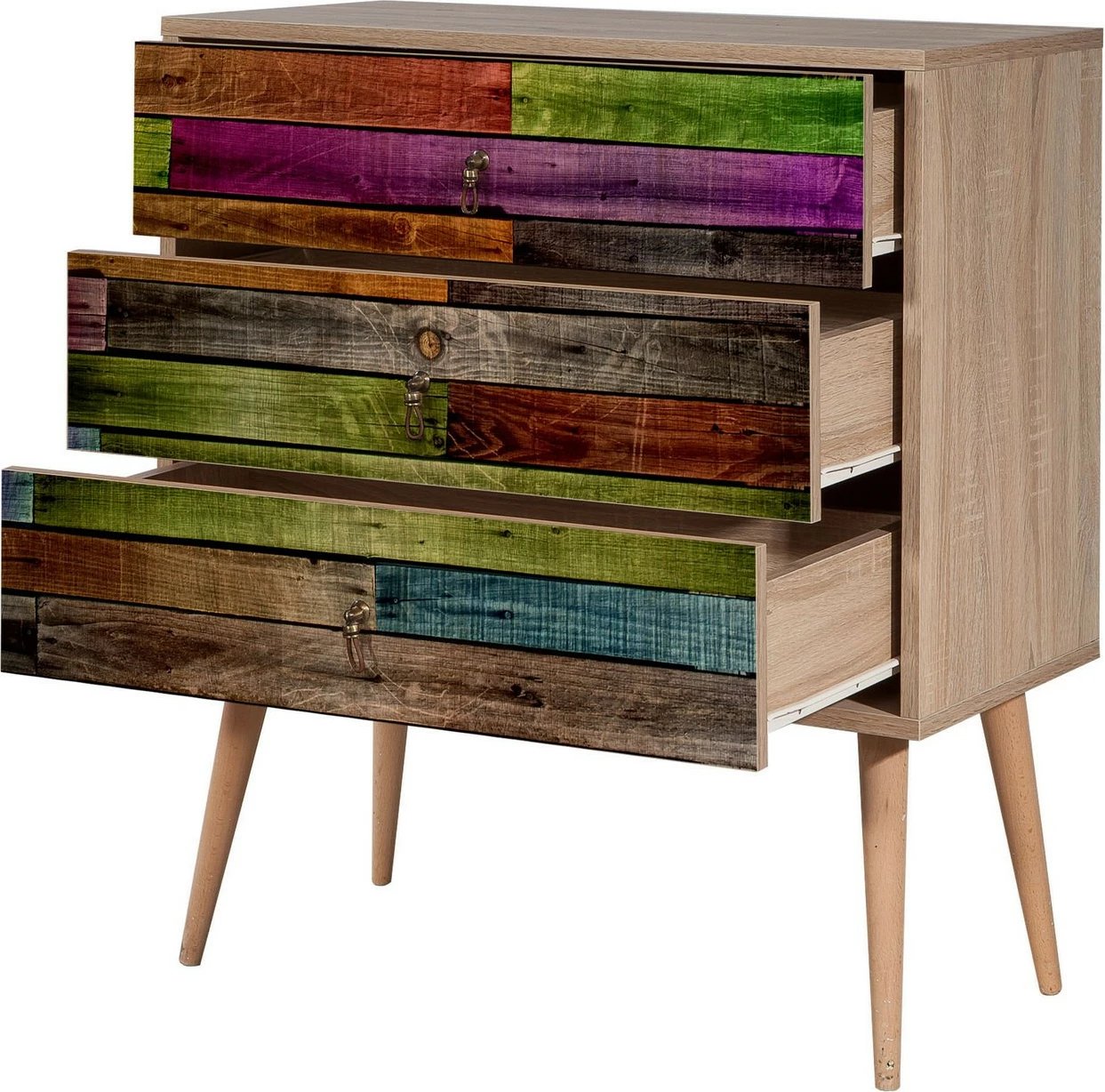 Komodë Hanah Home, Trio - 726, ngjyrë Sonoma Oak, 3 sirtarë, këmbë druri