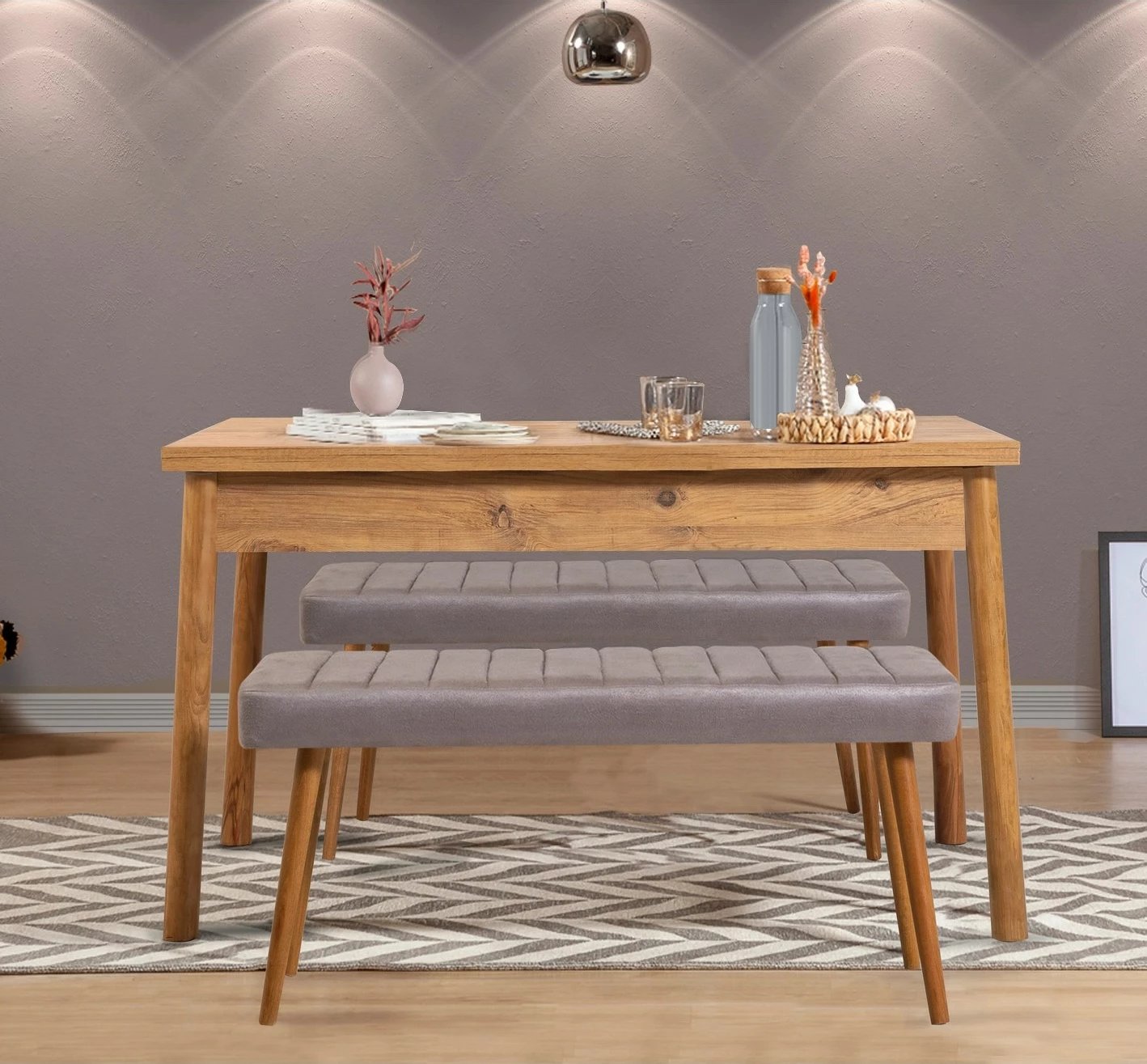 Set tavoline me dy ulëse (3 copë), Skye Decor, Costa 0701, ngjyrë Atlantic Pine, Soho Grey