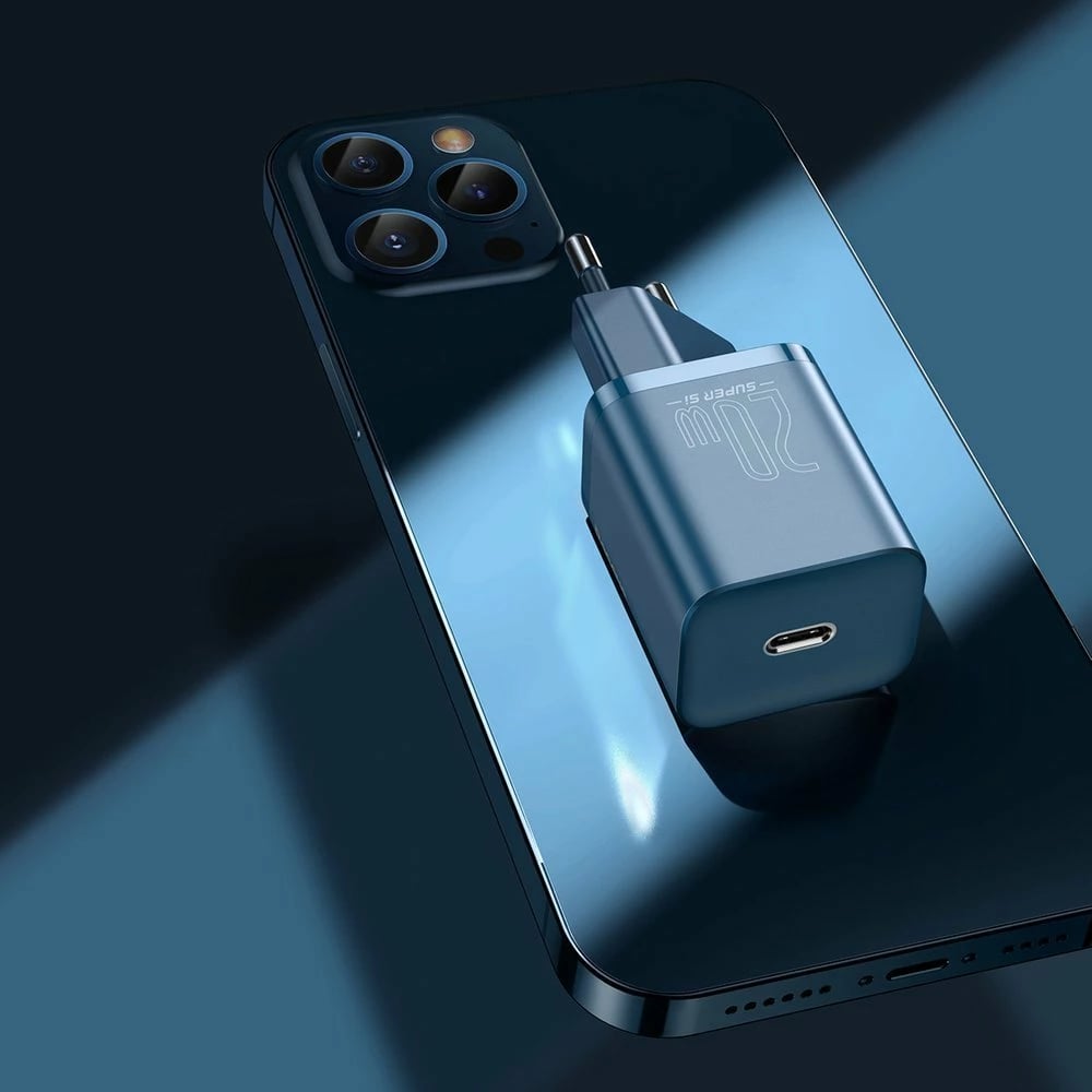 Karikues muri Baseus Super Si 1C me kabllo USB-C në Lightning 1m, 20W, Blu