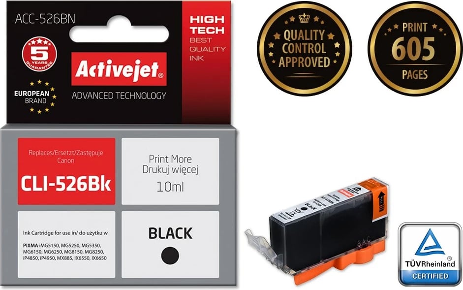Ngjyrë zëvendësuese Activejet CLI-526C për printer Canon, 10ml, e kaltër