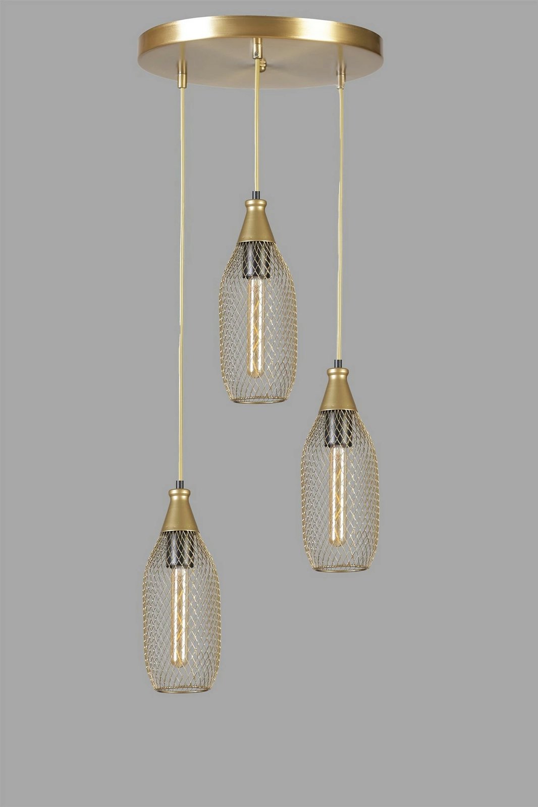 Llambë tavani Opviq, Rio 3-sh, metalike, ngjyrë ari, lartësi e rregullueshme