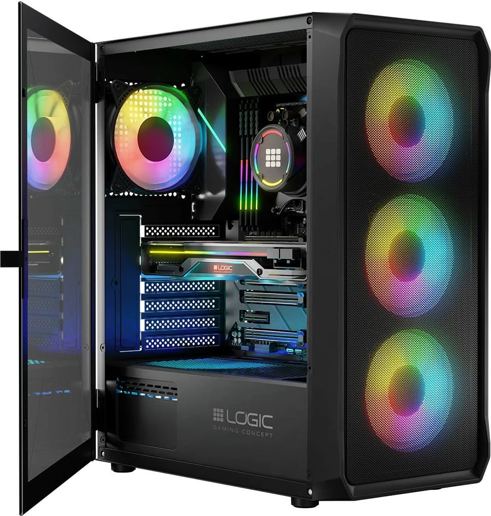 Kasë, Logic Concept, Portos ARGB Midi (AT-PORTOS-10-0000000-0002), ATX/Micro ATX, 4x 120 mm ARGB, panel anësor xham i temperuar, USB 3.0, e zezë