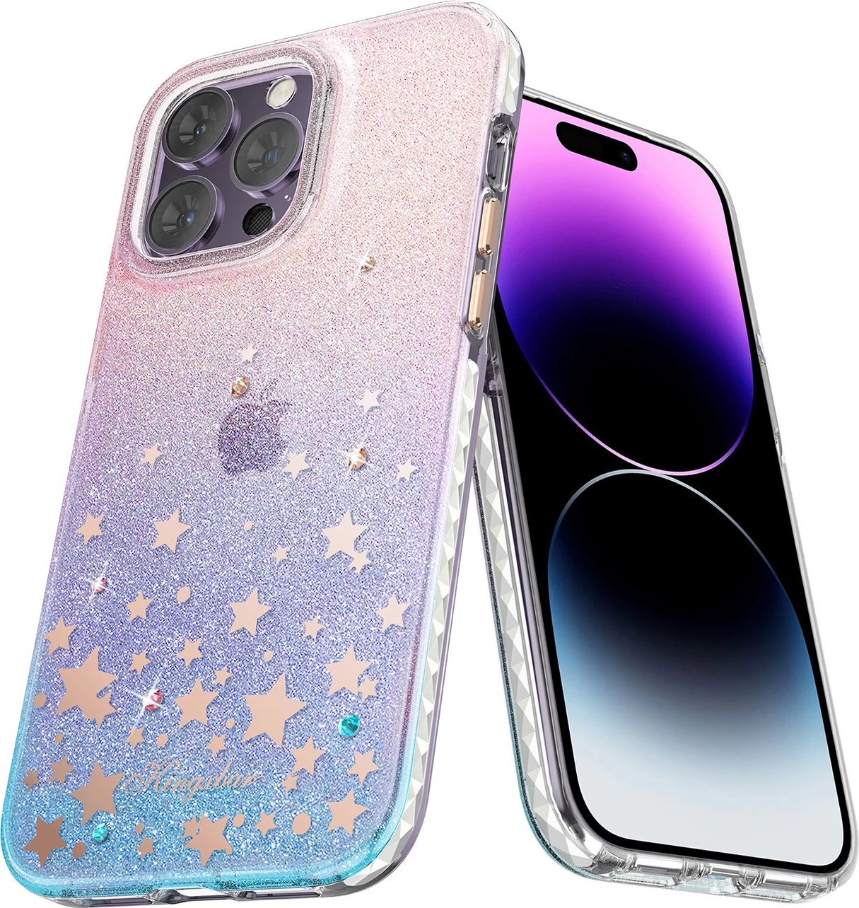 Mbështjellës Kingxbar Heart Star Series për iPhone 14 Plus, TPU, vjollcë/rozë me shkëlqim