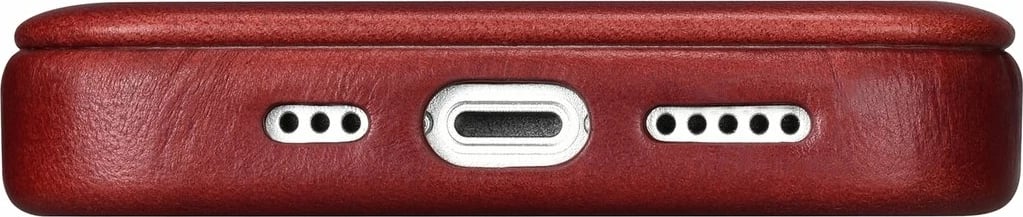 Mbështjellës iCarer Oil Wax Premium Leather Folio për iPhone 14 Plus, MagSafe, Kuq