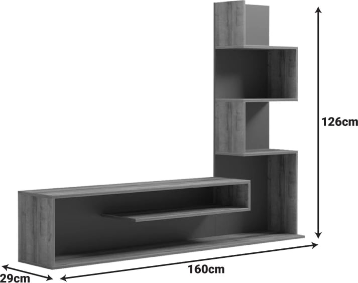 Komodë TV me raft librash, ngjyrë sonoma dhe e bardhë, 160x29x126cm