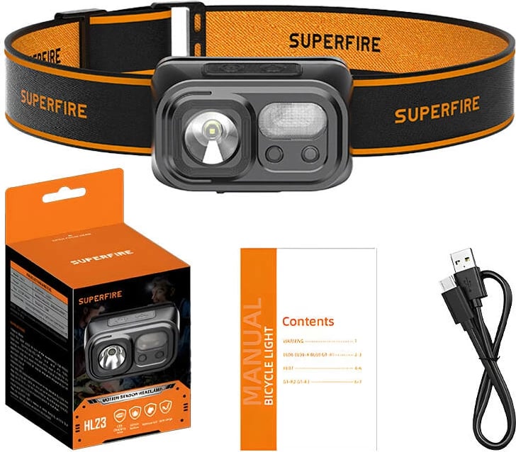 Dritë koke Superfire HL23, 220 lumen, USB-C, e zezë