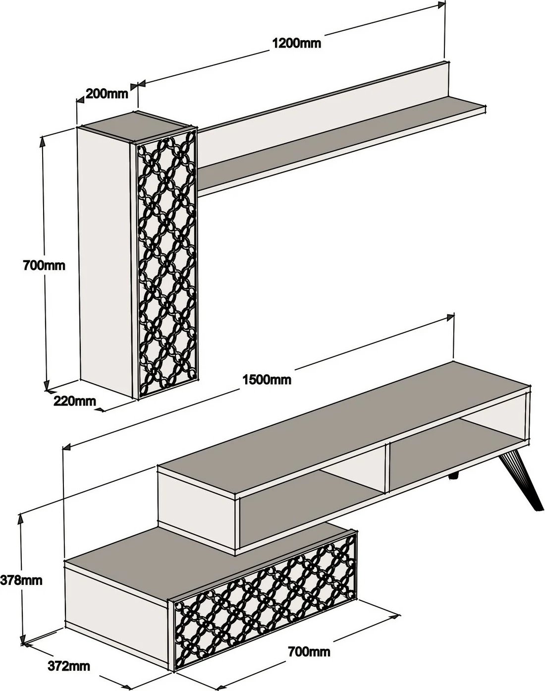 Njësi televizori Skye Decor, ngjyrë arre, e verdhë