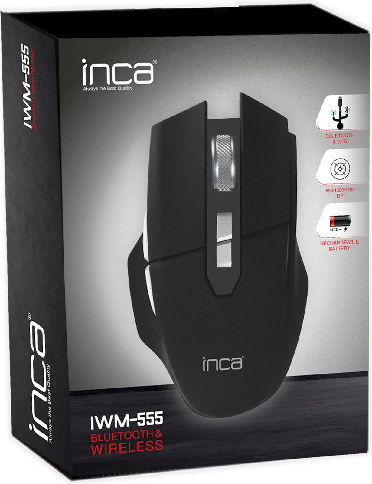 Maus Inca IWM-555, wireless & Bluetooth, 1600 DPI, USB-C, i zi