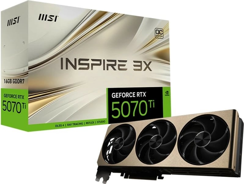 Kartelë grafike MSI GeForce RTX 5070 Ti 16G INSPIRE 3X OC PLUS, 16GB GDDR7, 256-bit, e zezë