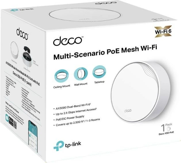 Kasë rrjeti TP-LINK Deco X50-PoE, AX3000, Wi-Fi 6, e bardhë, 1 copë