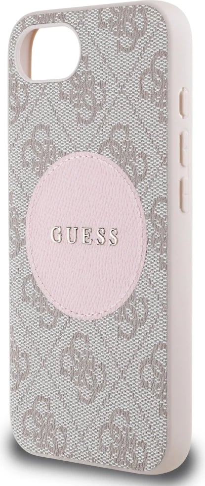 Mbështjellës Guess 4G Circle Classic Logo MagSafe për iPhone 16e, rozë