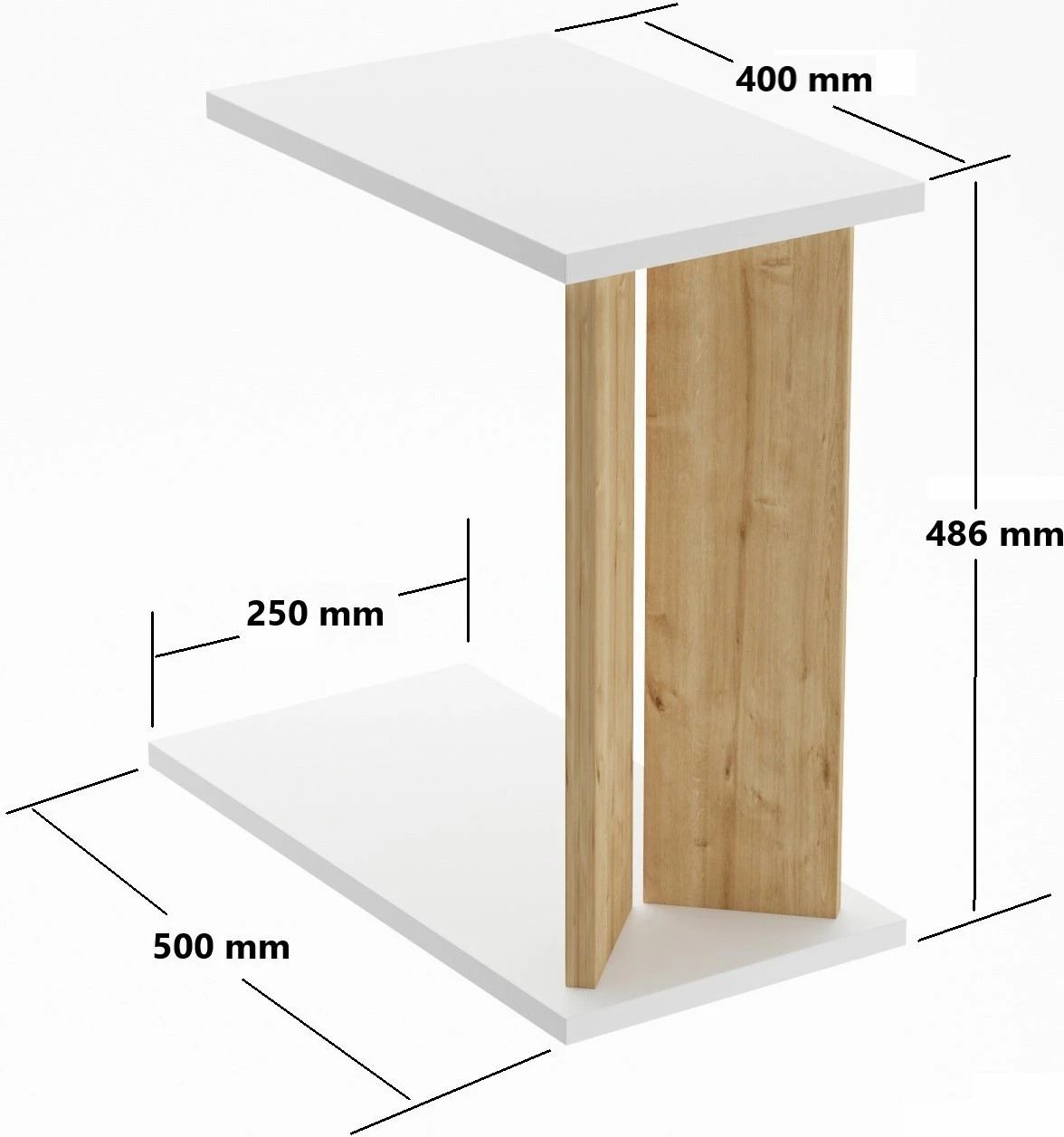 Tavolinë anësore, ngjyrë lis safir dhe e bardhë, Skye Decor