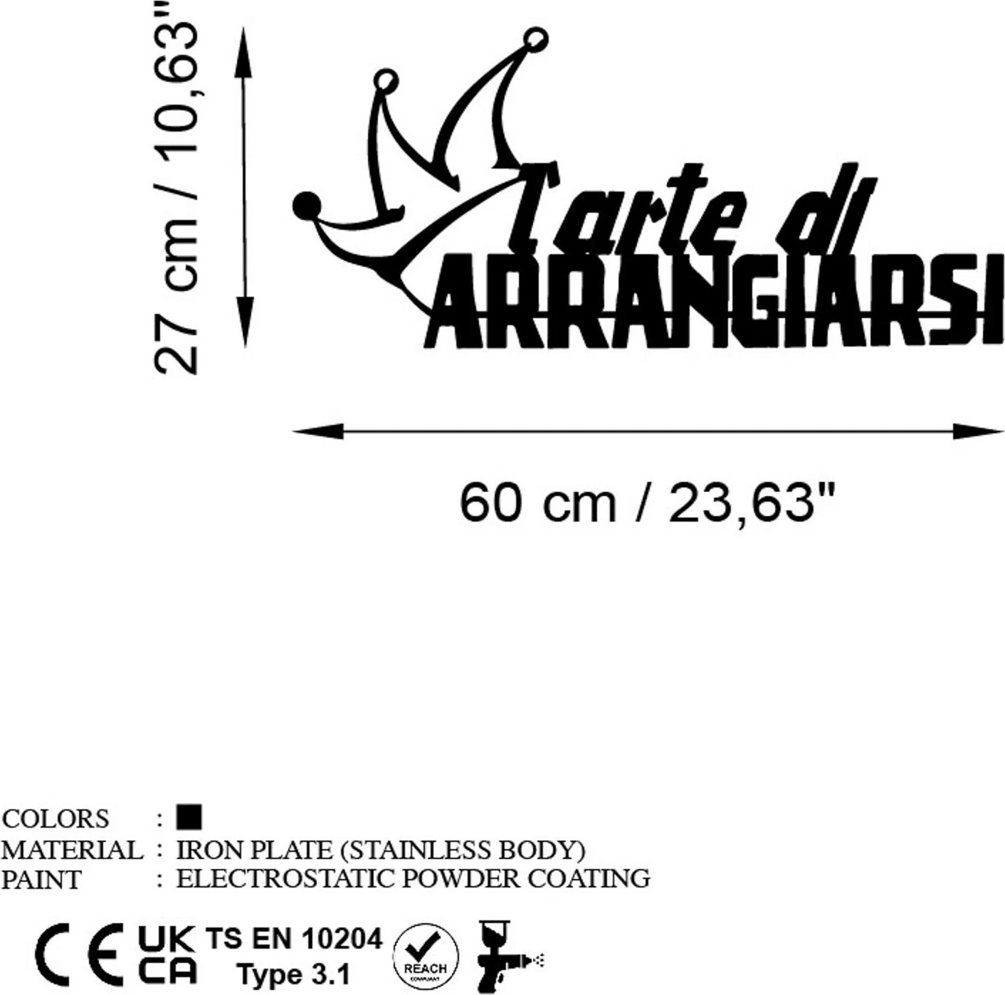 Aksesor dekorativ metalik për mur, Wallity, Arrangiarsi 1, ngjyrë e zezë