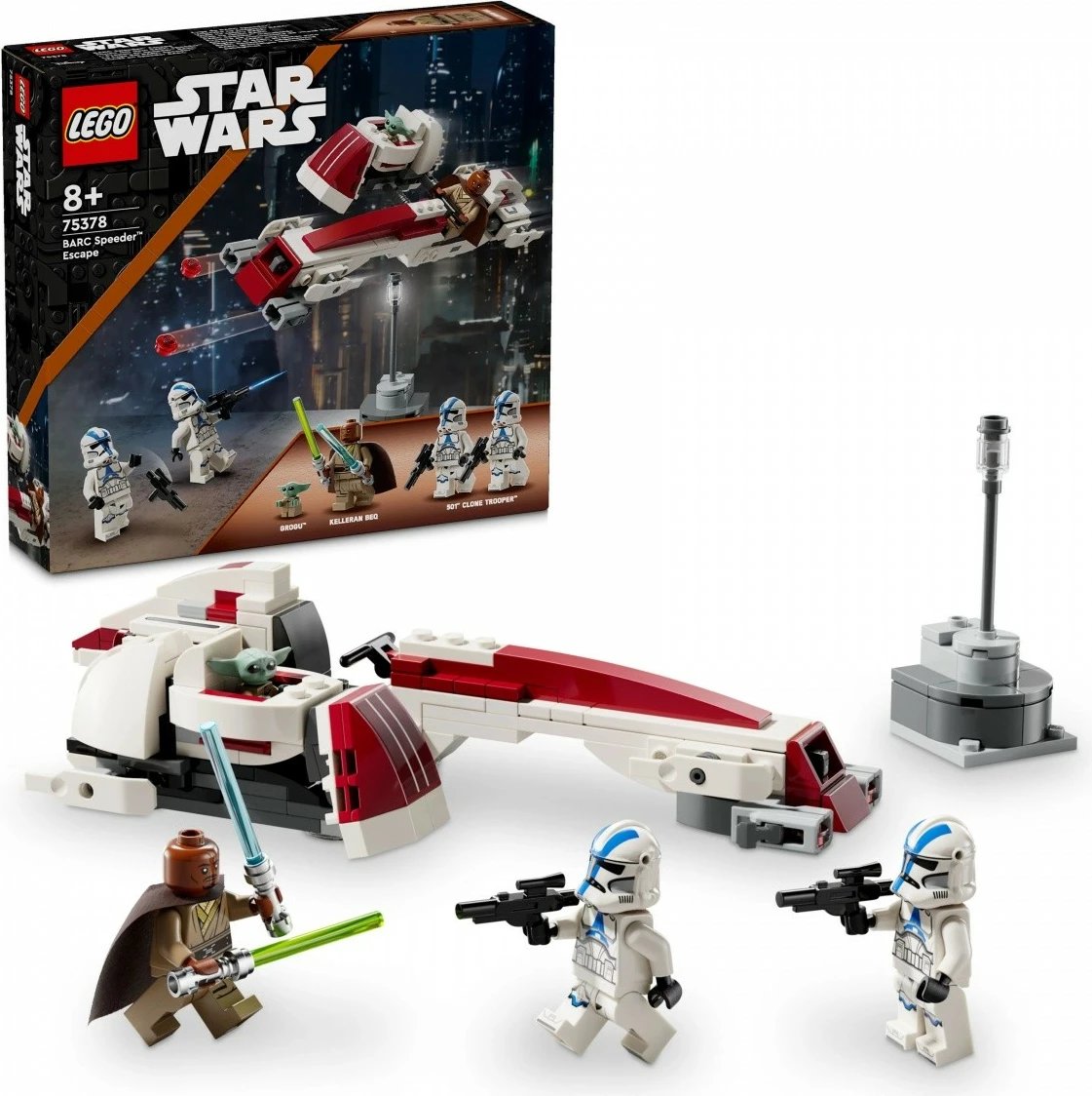 Set LEGO Star Wars 75378 BARC Speeder Escape, 221 pjesë, me figurina Grogu, Kelleran Beq dhe 501st Clone Trooper