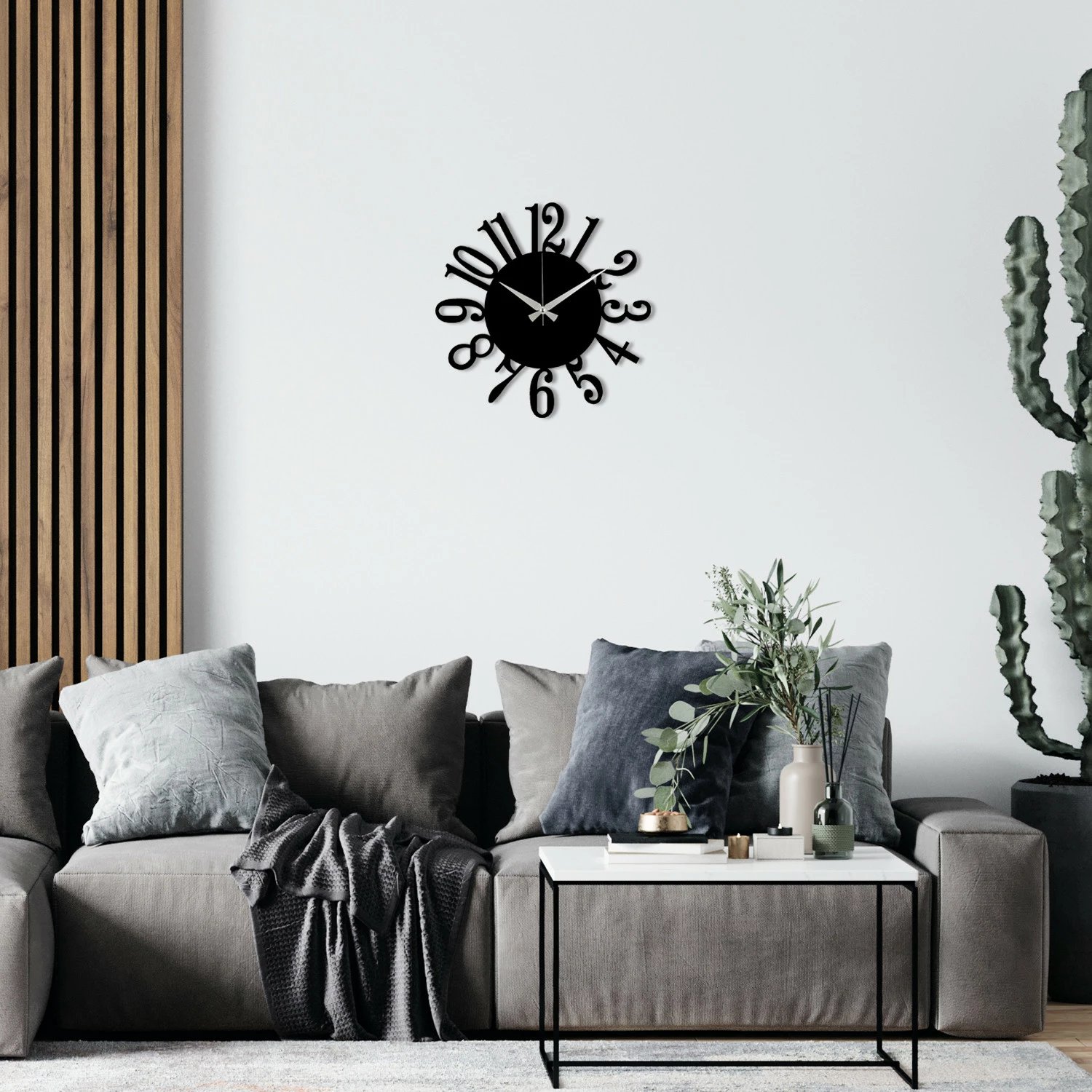 Orë muri dekorative prej metali, Wallity Enzoclock - S005, e zezë, 48x48cm