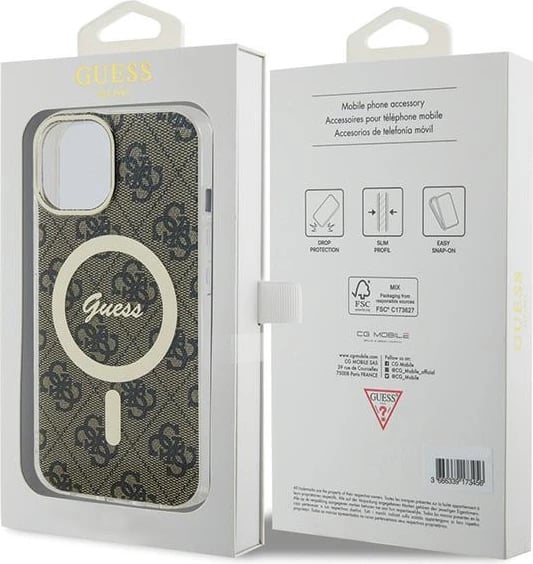 Mbështjellës Guess 4G MagSafe për iPhone 15, kafe Mbështjellës Guess 4G MagSafe për iPhone 15, kafe