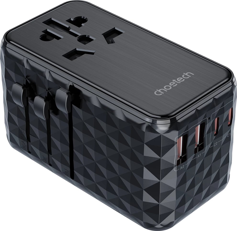 Adapter udhëtimi Choetech PD6028, 4 porta USB (2x USB-C, 2x USB-A), 100W, i zi