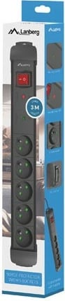 Prizë me mbrojtje Lanberg SP1-05E-0300-BK, 5x230V, 3m, e zezë