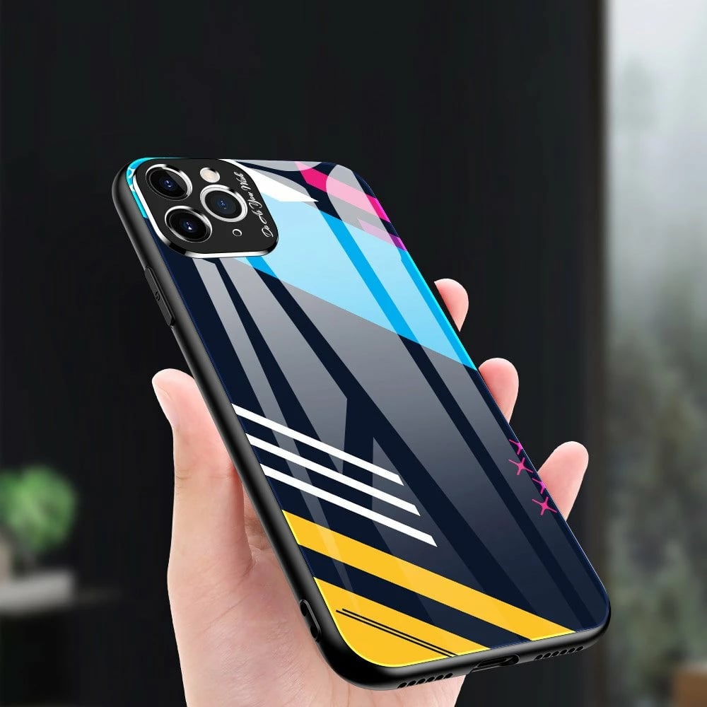 Mbështjellës Hurtel për iPhone 11 Pro Max, xham i temperuar, silikon, model me ngjyra, Black/Blue/Yellow