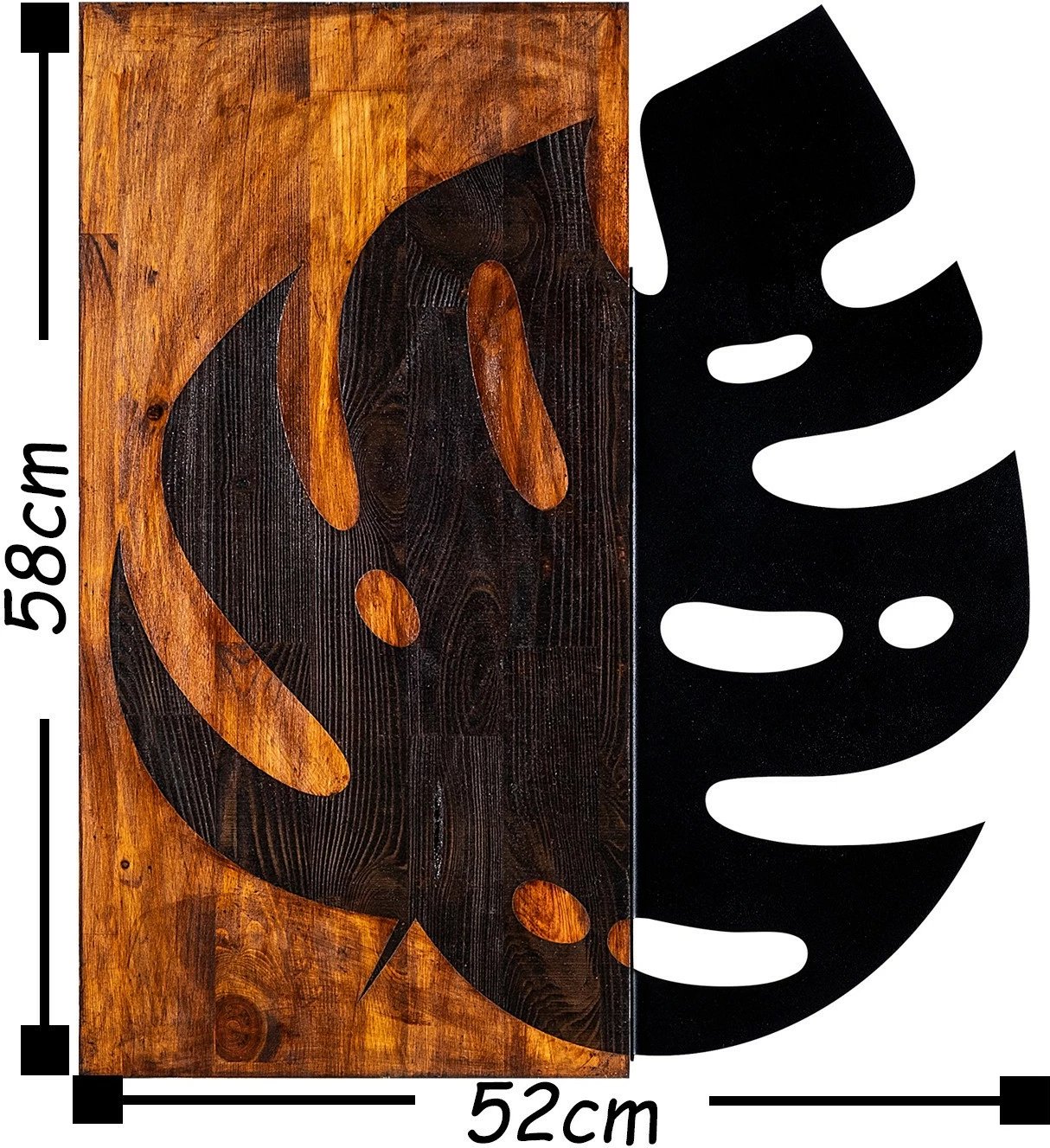 Aksesor dekorativ për mur, dru dhe metal, gjethe, Wallity, ngjyrë arre dhe e zezë, 52x58cm