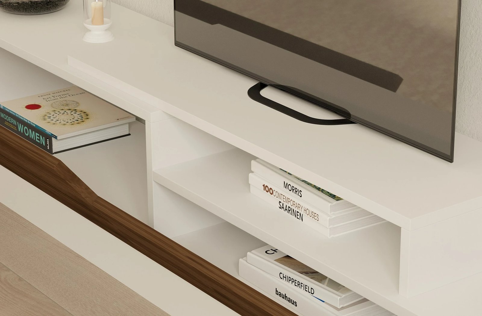 Komodë TV Hanah Home, Elda, e bardhë dhe arre