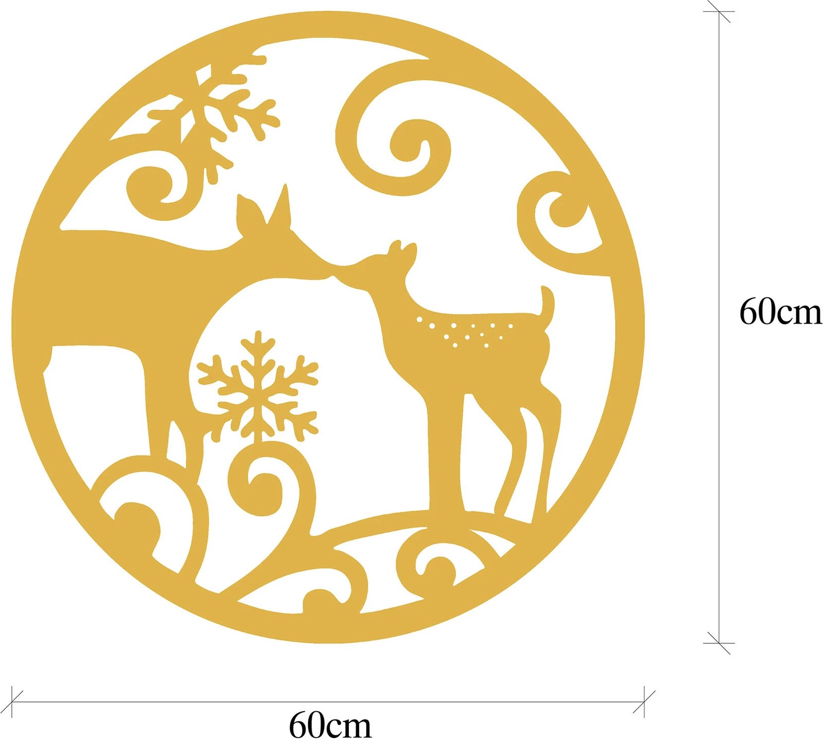 Aksesor dekorativ metalik për mur, Wallity, ngjyrë ari, XMASGOLD - 029, 60x60cm