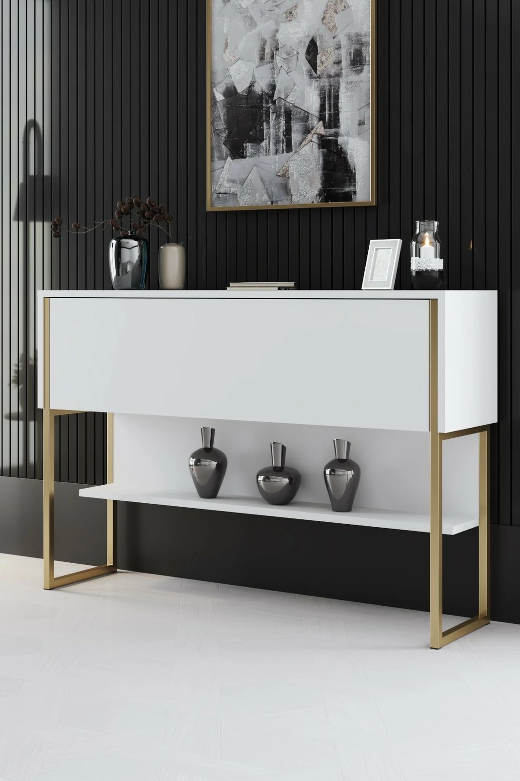 Komodë Hanah Home, Luxe, e bardhë dhe ari