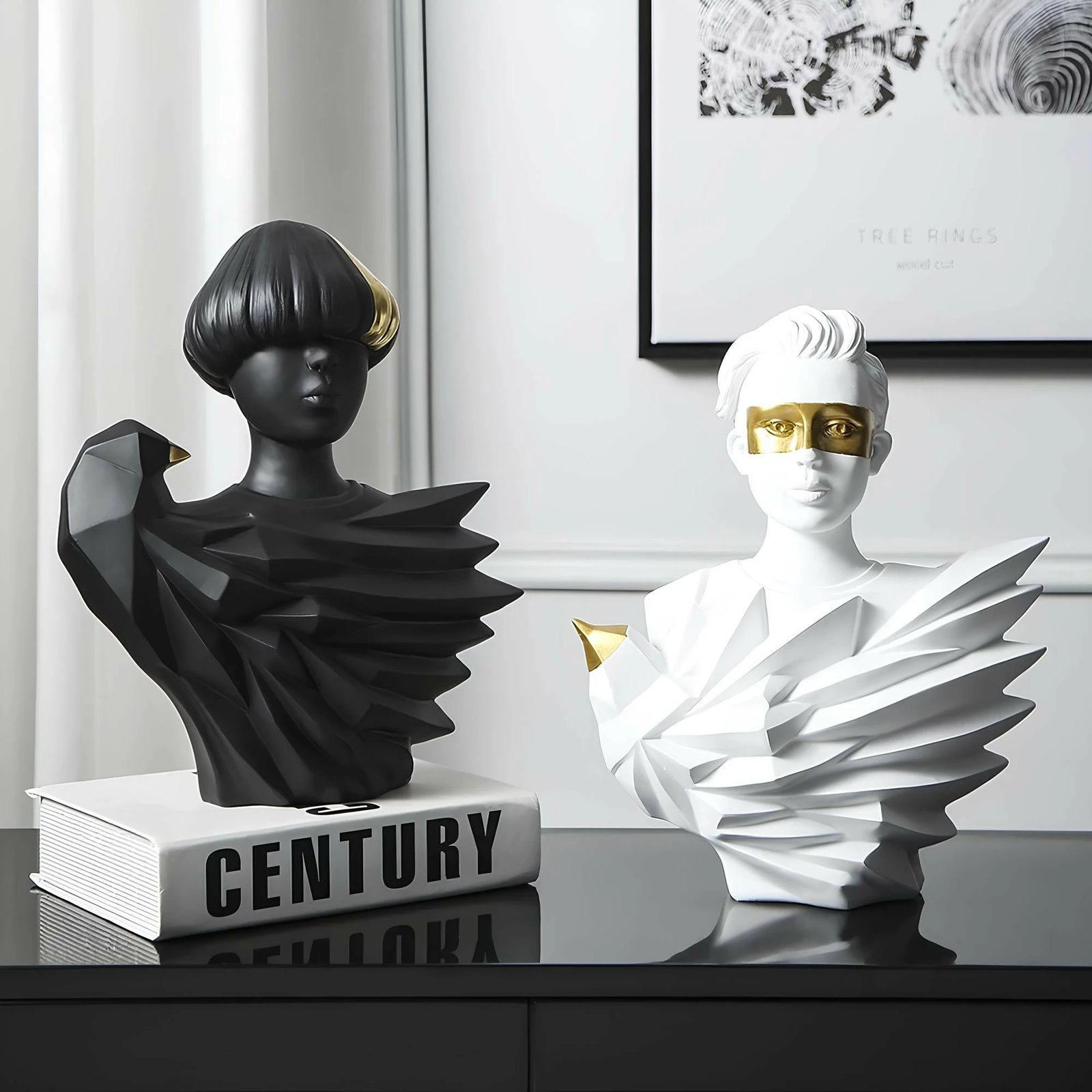 Set dekorativ prej 2 copash, figura mashkull e femër, e zezë dhe e bardhë, Evila Originals, CY0324 Set dekorativ prej 2 copash, figura mashkull e femër, e zezë dhe e bardhë, Evila Originals, CY0324