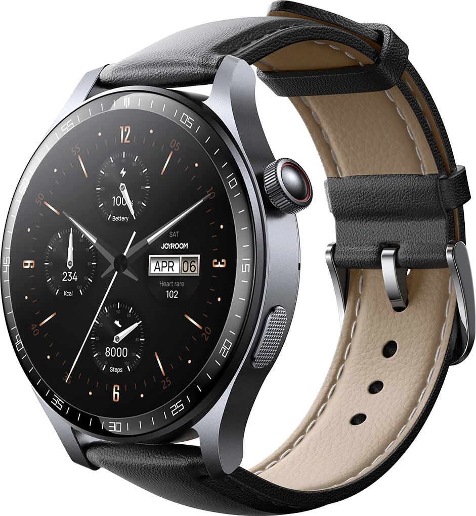 Smartwatch Joyroom JR-FC2 Pro, 1.46" HD, Bluetooth thirrje, 350mAh, Gri e errët, rripa lëkure dhe silikoni