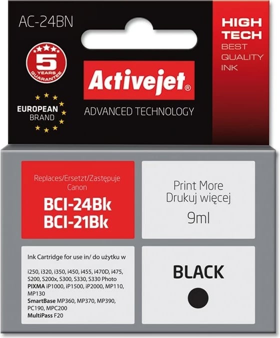Ngjyrë zëvendësuese Activejet AC-24BN për printer Canon, 9ml, e zezë