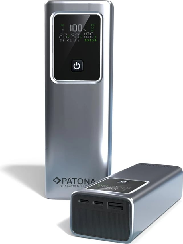 Powerbank PATONA Platinum Powerbank Luxury One PD100, 20000mAh, USB-C + USB-A, Argjendtë, E zezë